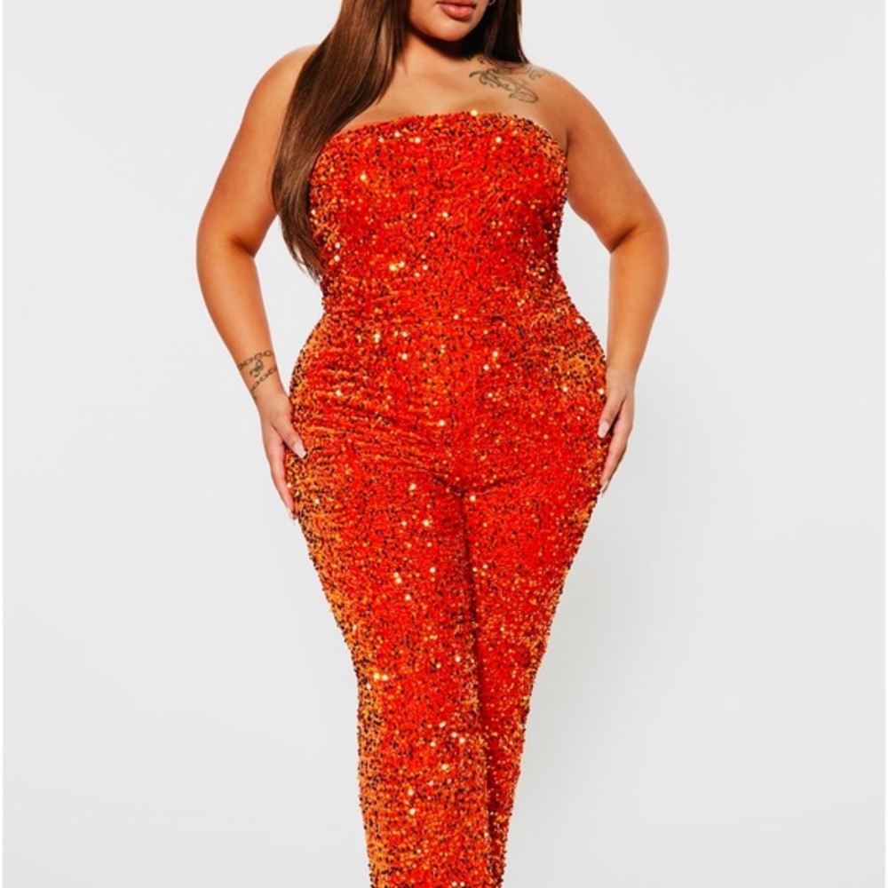 Orange Sequin JUMPSUIT